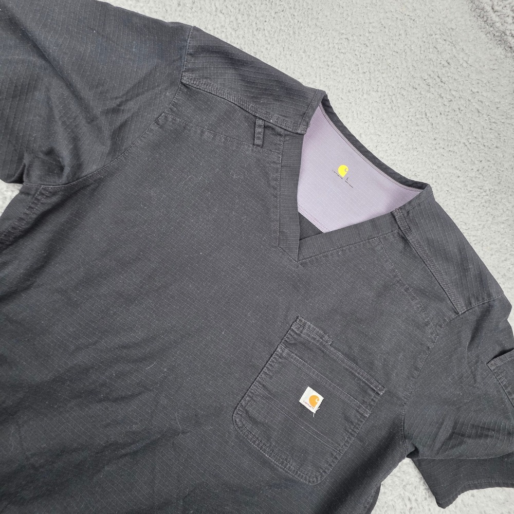 Carhartt Scrub Top Mens Large Black Ripstop V-Neck Utility C16418